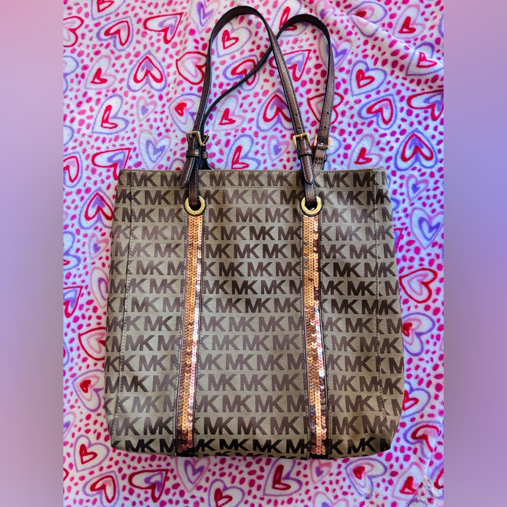 Michael Kors Brown and Gold Logo Tote
